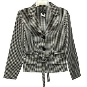 Sweet Suit Houndstooth Blazer Jacket Belted Oldmoney 8 Black White Office Preppy